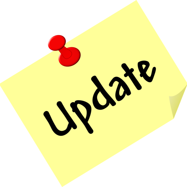 The word "Update" on a cartoon note with a red pin at the top.