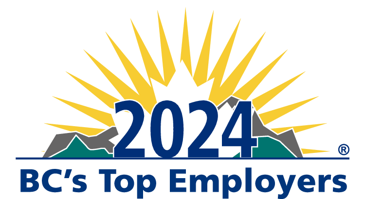 sunburst and mountain background with 2024 BC's top employers superimposed over top