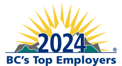 sunburst and mountain background with 2024 BC's top employers superimposed over top