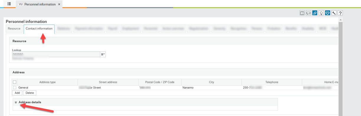 Address details area to change address