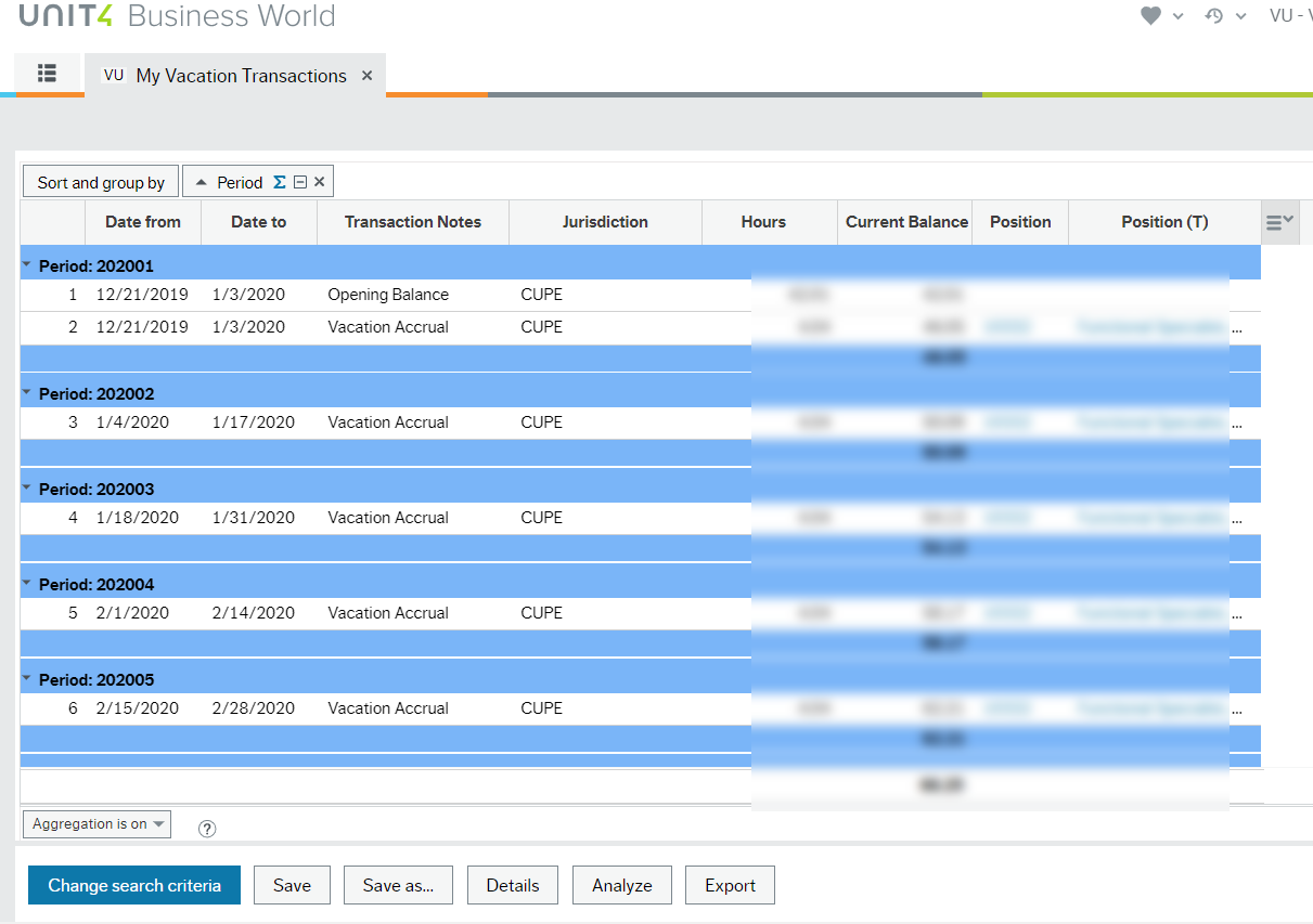 My Vacation Transactions