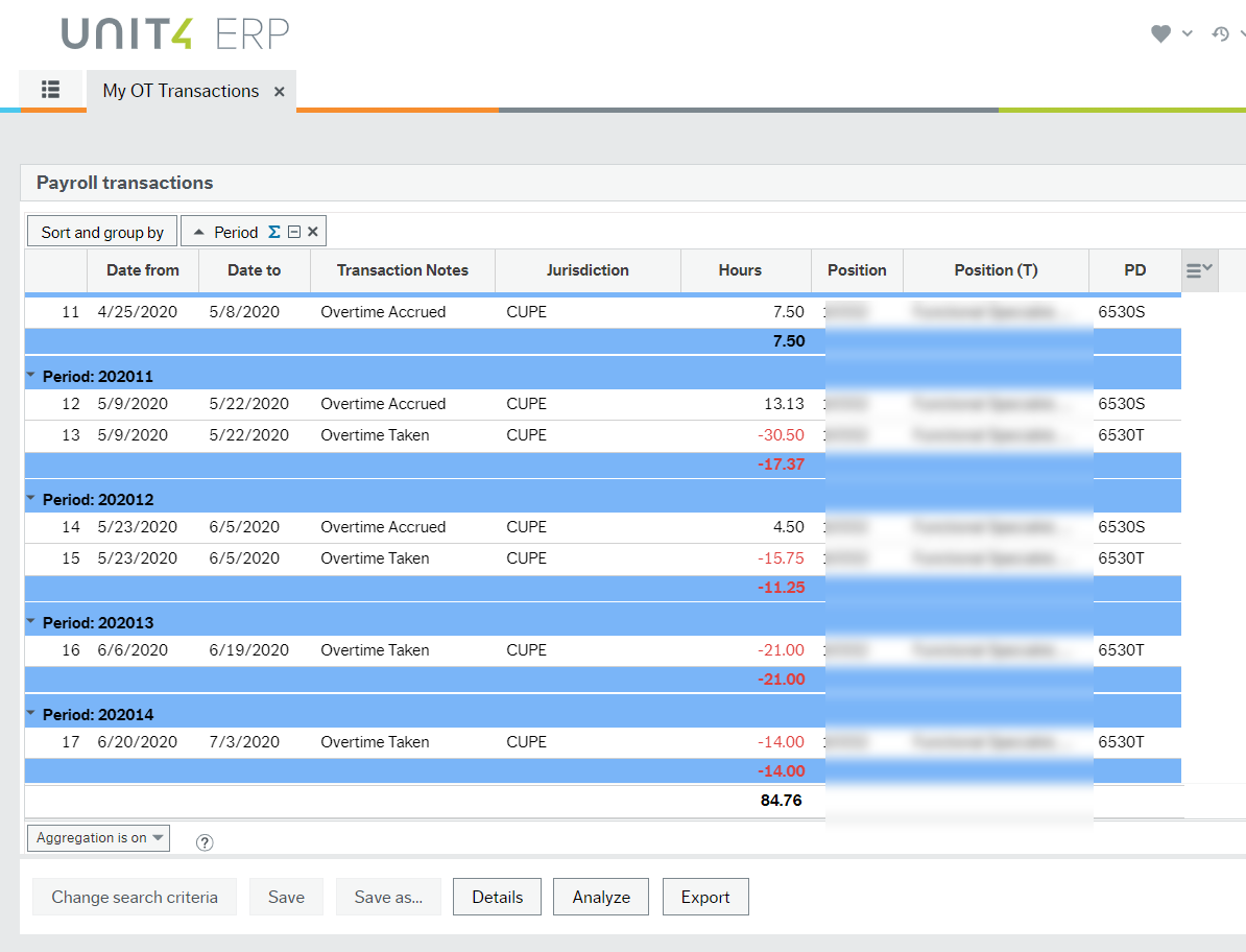 My Overtime Transactions