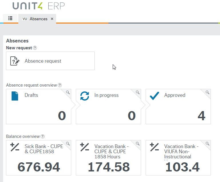 Screenshot of Absence page