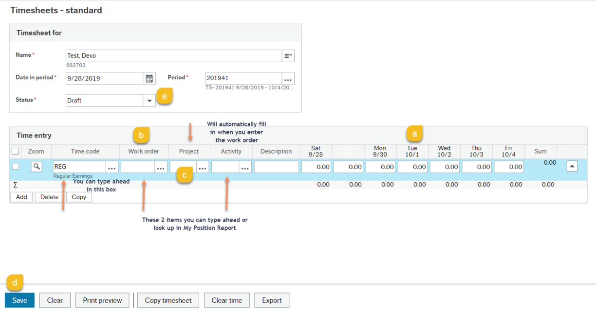 Timesheet Entry Screen