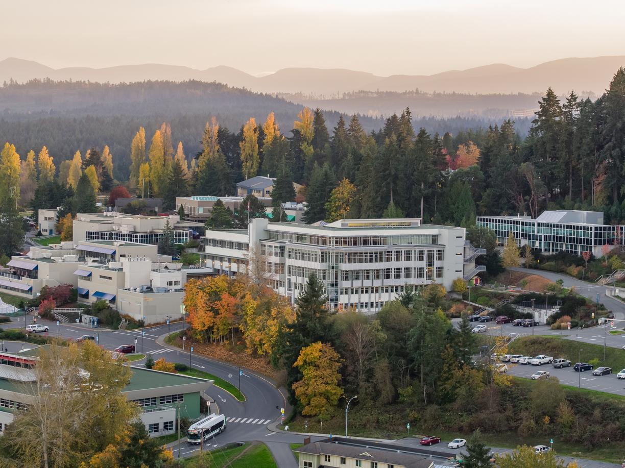 aerial photo of the campus in the fall season